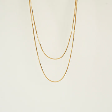 Geneva Herringbone Chain Long Necklace (Gold)